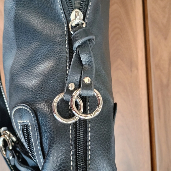 St. John's Bay Black Leather Shoulder Bag with Silver Accents - Picture 7 of 9